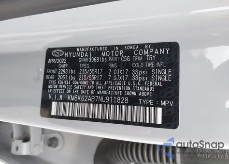 2022 Hyundai Kona Sel z USA, uszkodzony, nr VIN KM8K62AB7NU911828